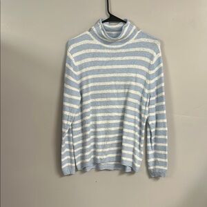 J. Crew Blue and White Striped Turtleneck Sweater